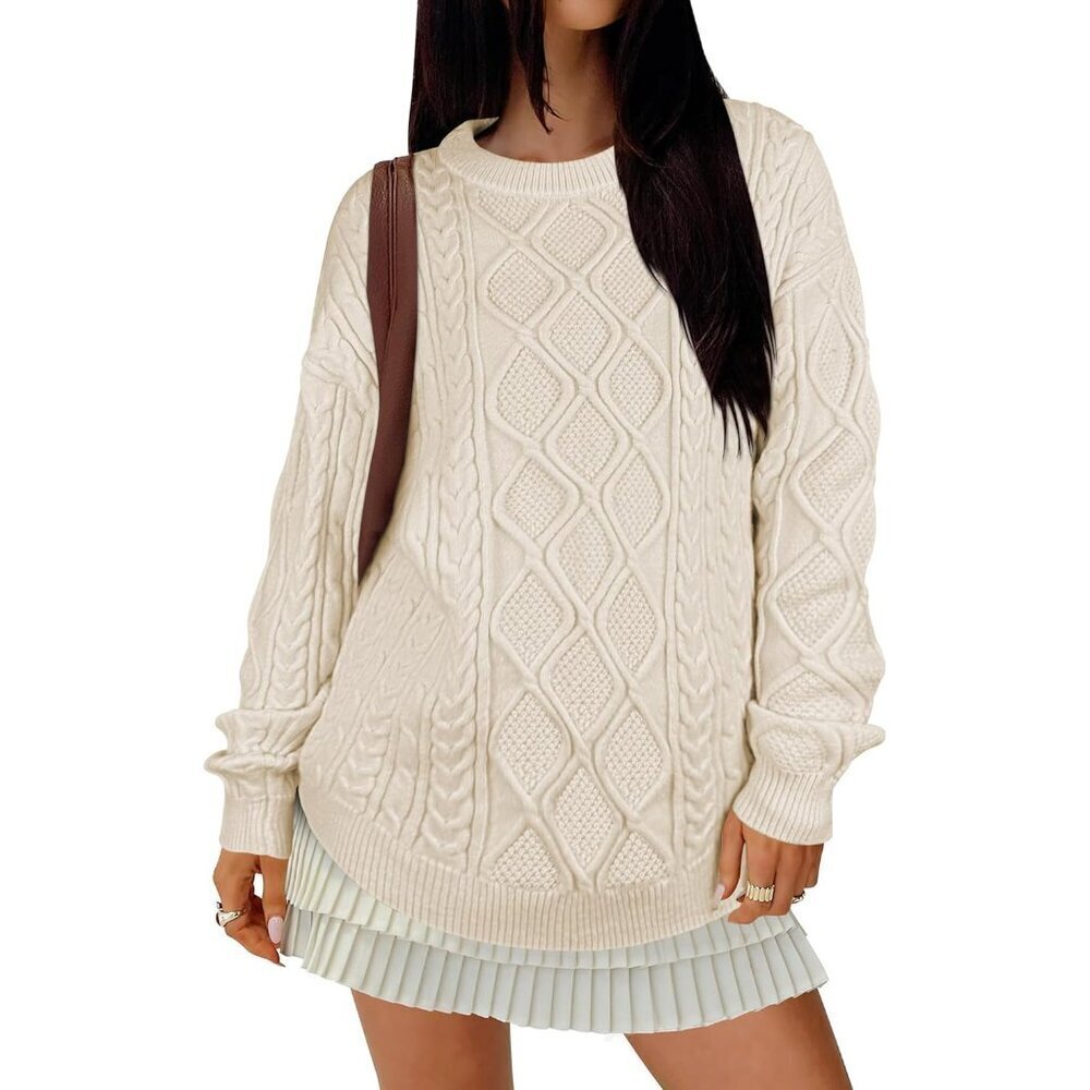 Women Oversized Cable Knit Sweater Thick Acrylic Nylon PBT Fall Winter - Picture 7 of 9
